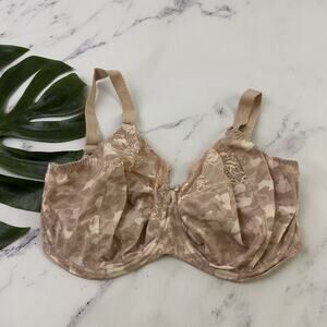 Elomi Morgan Side Support Underwire Bra Size 32 D Nude Beige Lace Trim EL4110TOD